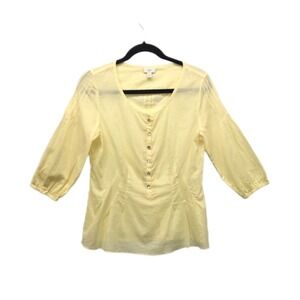 J‎ Jill Top Women's Size XS Yellow 100% Cotton Pleat Front 3/4 Sleeve Coastal